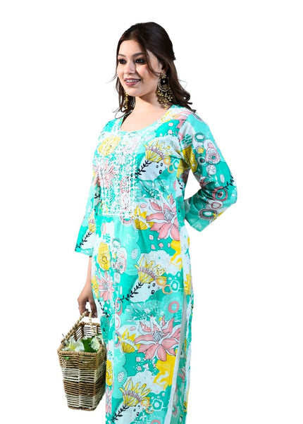 Linen Cotton Printed Kurta Set