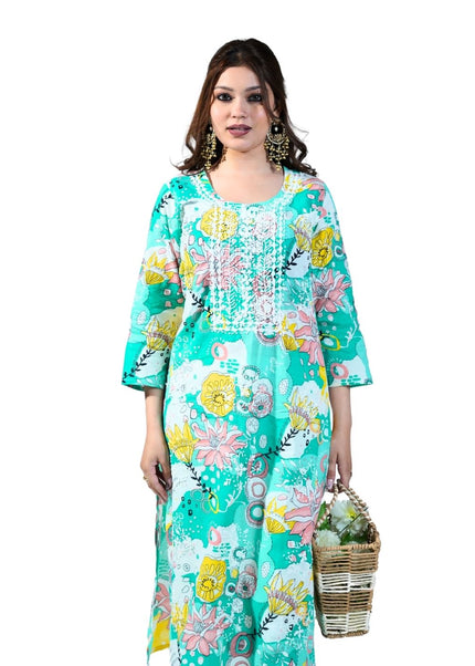 Linen Cotton Printed Kurta Set