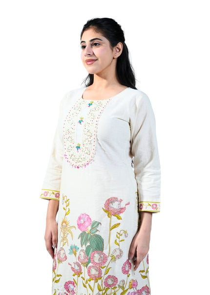 Linen Cotton Printed Kurti Set
