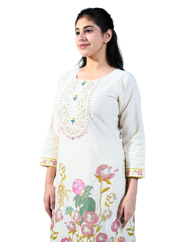 Linen Cotton Printed Kurti Set
