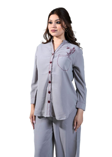 Cotton Fabric Coord Set With Small Patch Of Threadwork