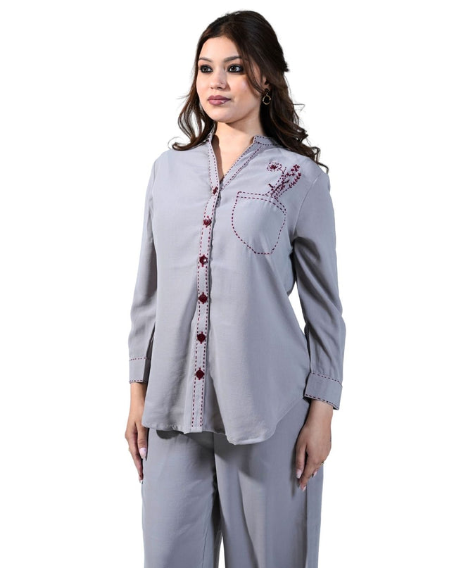 Cotton Fabric Coord Set With Small Patch Of Threadwork