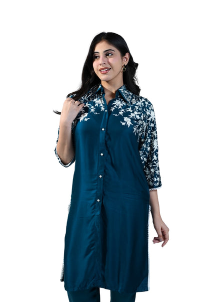 Embroidered Thread Puff Work Muslin Cotton Coord Set