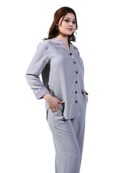 Cotton Fabric Coord Set With Small Patch Of Threadwork