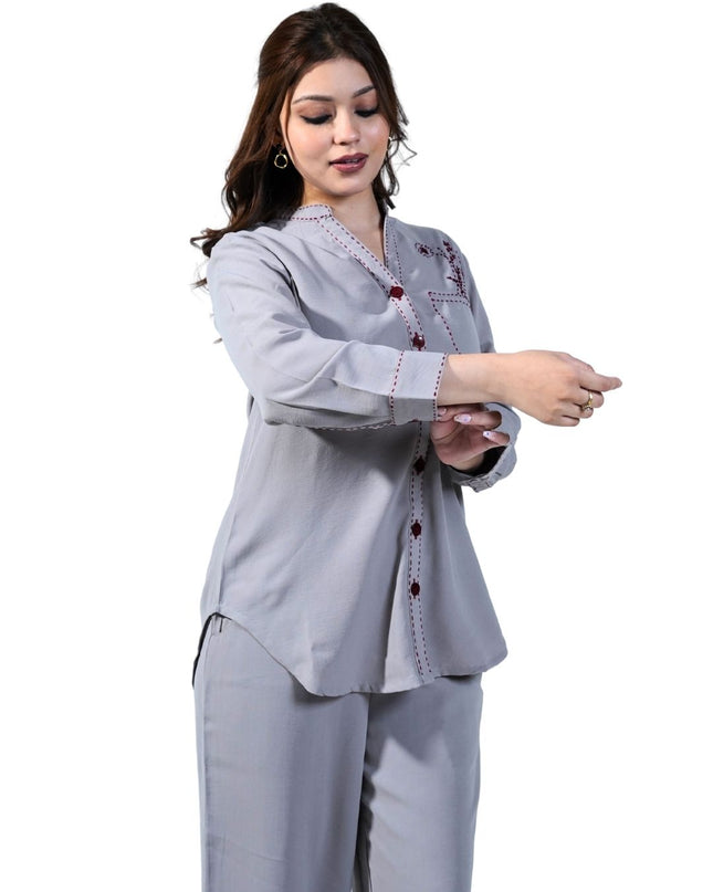 Cotton Fabric Coord Set With Small Patch Of Threadwork