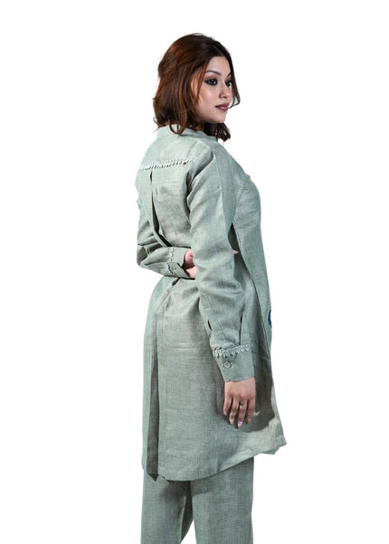 Linen Fabric Coord Set With Thread Work