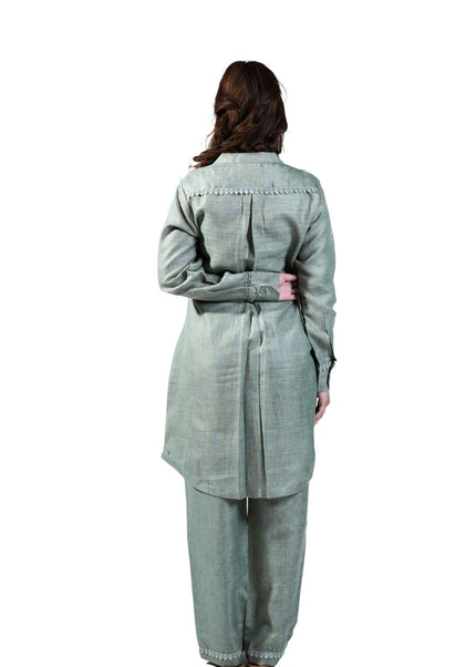 Linen Fabric Coord Set With Thread Work