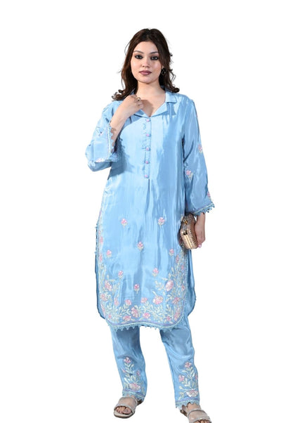 Crepe Fabric With Threadwork Coord Set