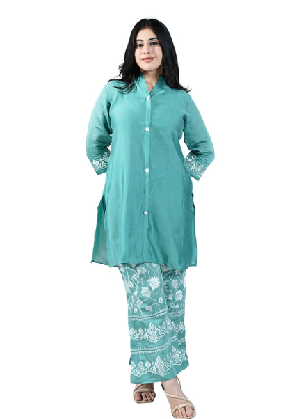 Chanderi Fabric Embroided Kantha Coord Set