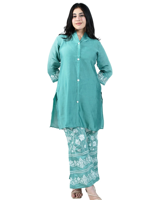 Chanderi Fabric Embroided Kantha Coord Set