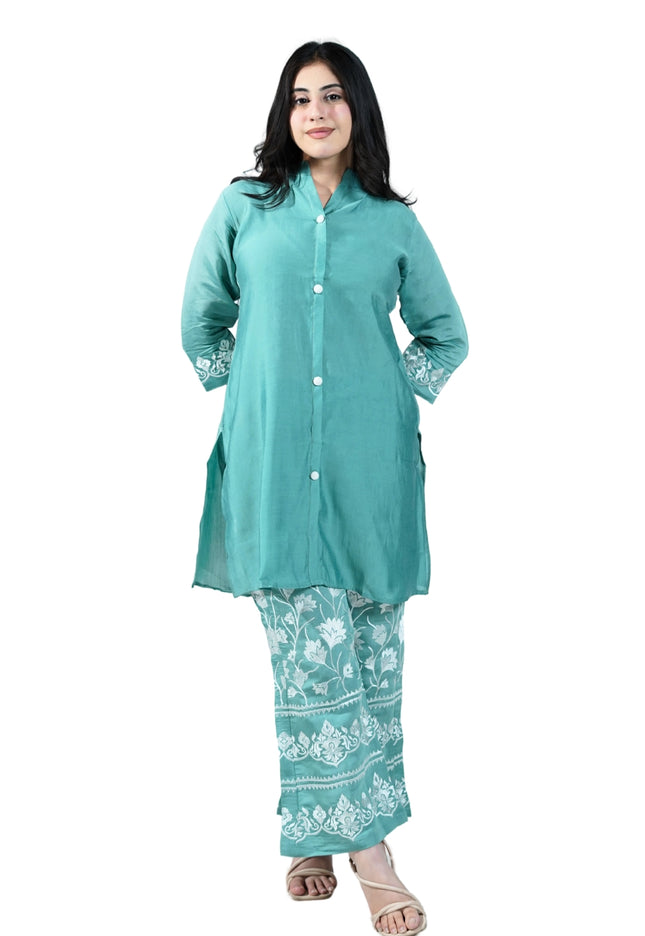 Chanderi Fabric Embroided Kantha Coord Set