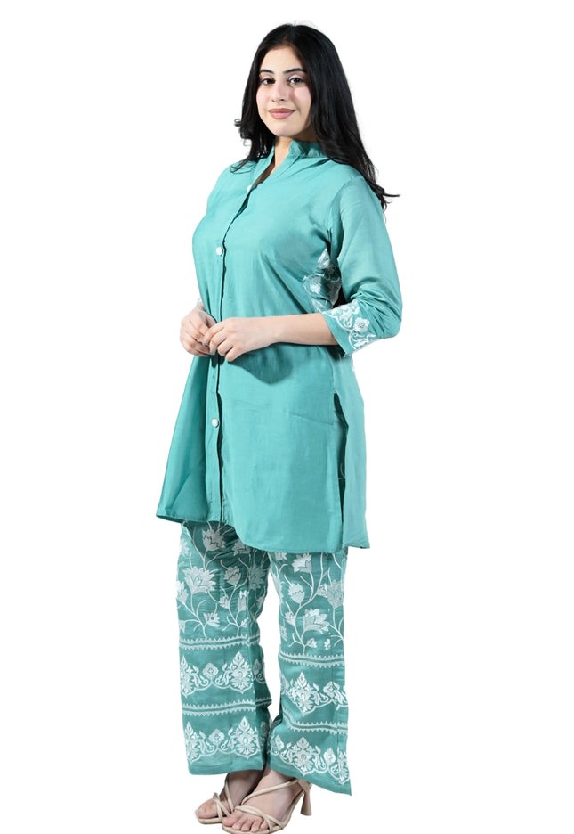 Chanderi Fabric Embroided Kantha Coord Set