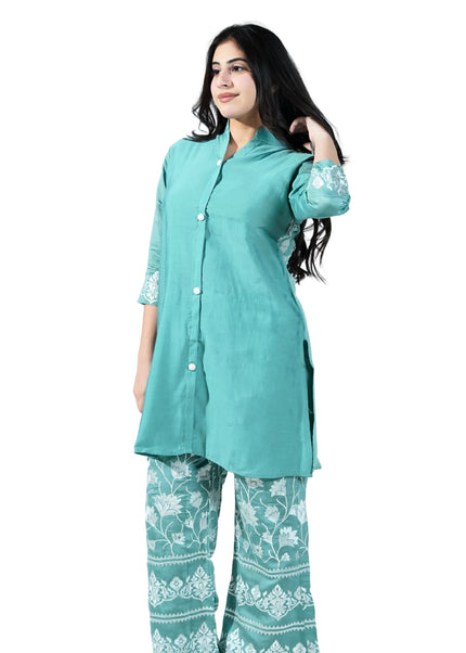 Chanderi Fabric Embroided Kantha Coord Set