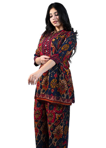 Rayon Fabric Printed Minimal Kantha Work Coord Set