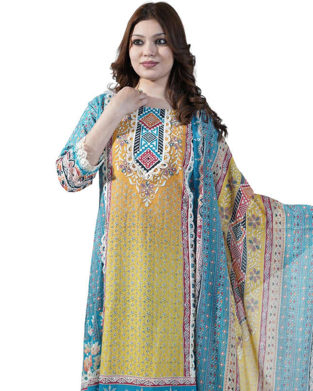 Cotton Neck Lace Work Kurti Set