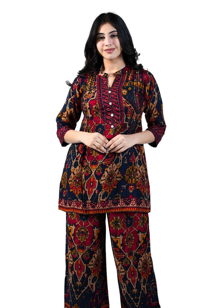 Rayon Fabric Printed Minimal Kantha Work Coord Set