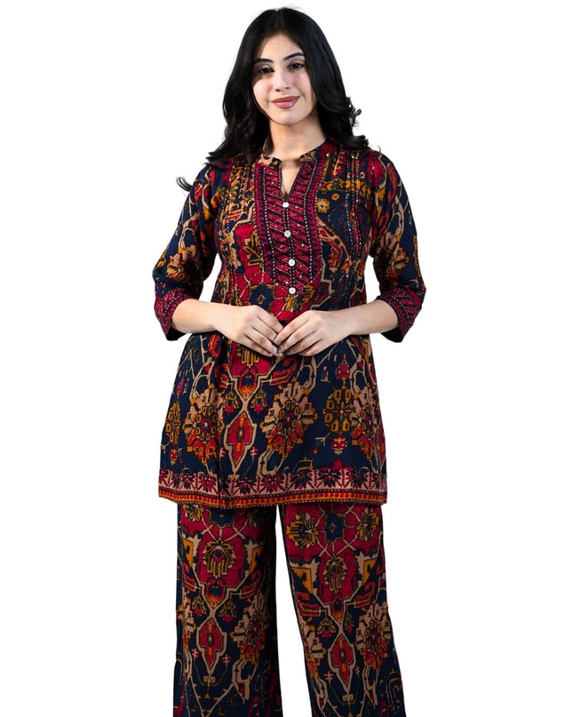 Rayon Fabric Printed Minimal Kantha Work Coord Set