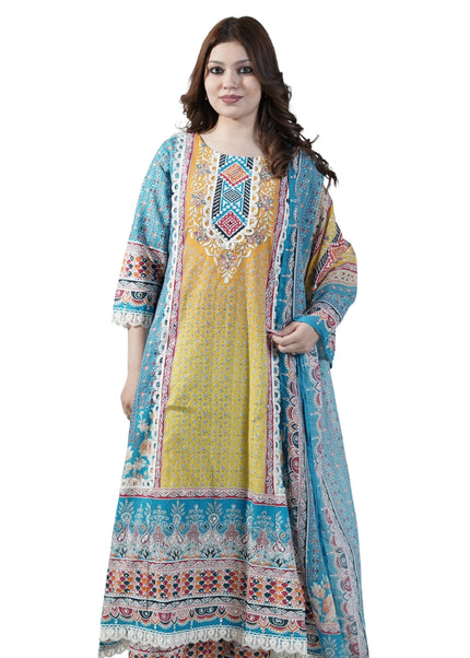 Cotton Neck Lace Work Kurti Set