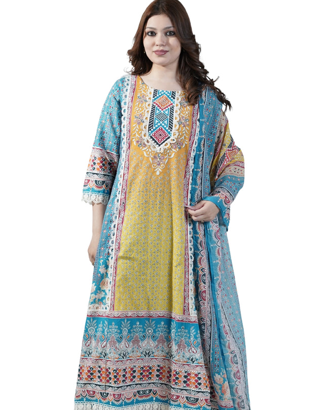 Cotton Neck Lace Work Kurti Set