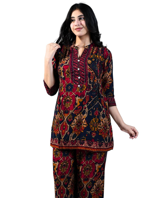Rayon Fabric Printed Minimal Kantha Work Coord Set