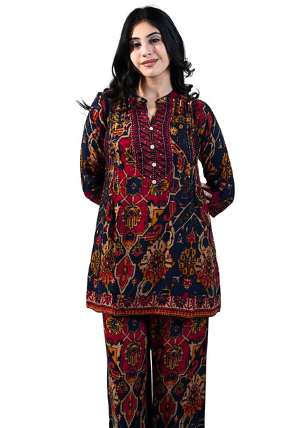 Rayon Fabric Printed Minimal Kantha Work Coord Set