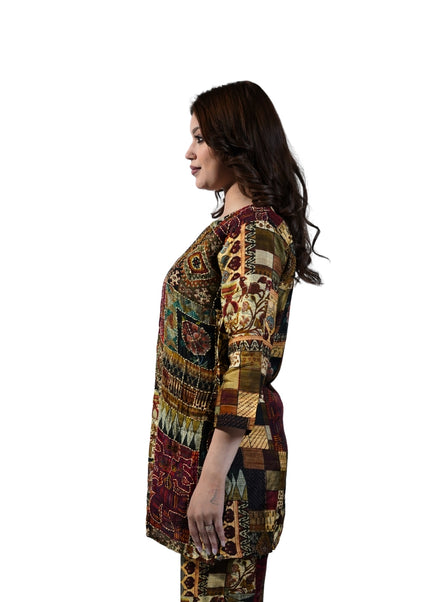 Chanderi Fabric, Embroidered Kantha Coord Set