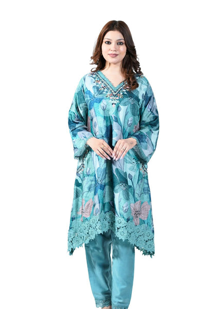 Cotton Print Kurti Set with Neck Work