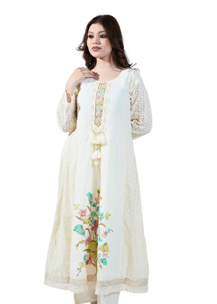 Cotton Printed Kurti Set with Lace Work