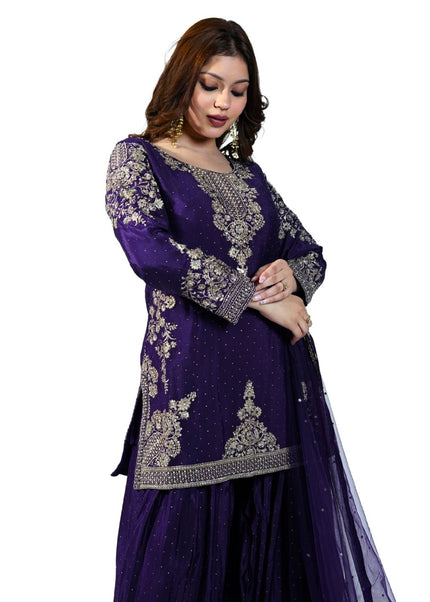 Chinon fabric Sharara Suit with Arii Work