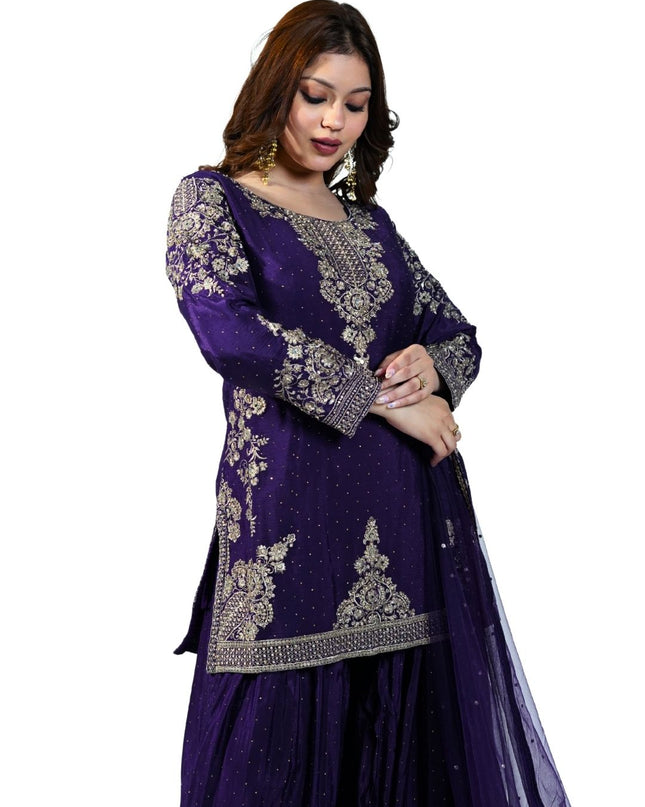 Chinon fabric Sharara Suit with Arii Work