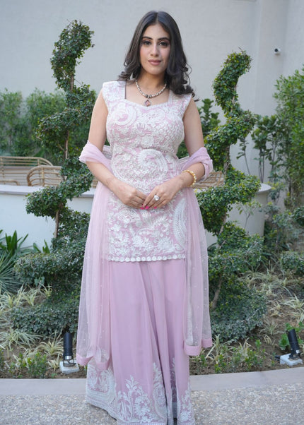 Georgette outfit with heavy thread work and handwork