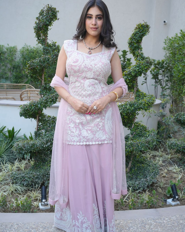 Georgette outfit with heavy thread work and handwork