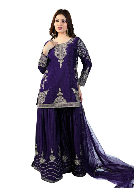 Chinon fabric Sharara Suit with Arii Work