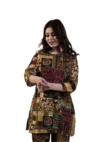 Chanderi Fabric, Embroidered Kantha Coord Set