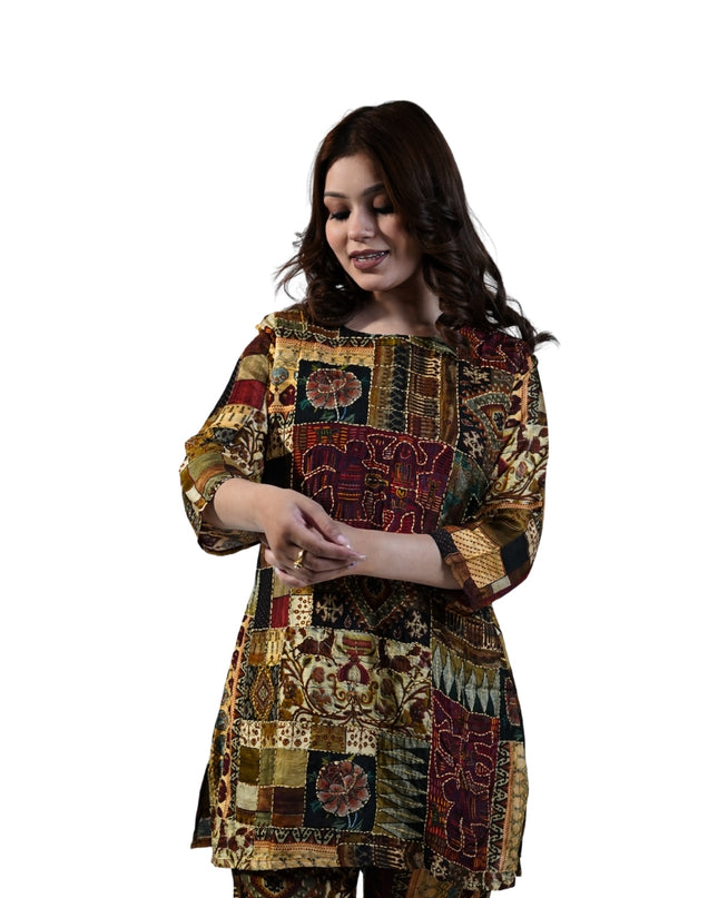 Chanderi Fabric, Embroidered Kantha Coord Set