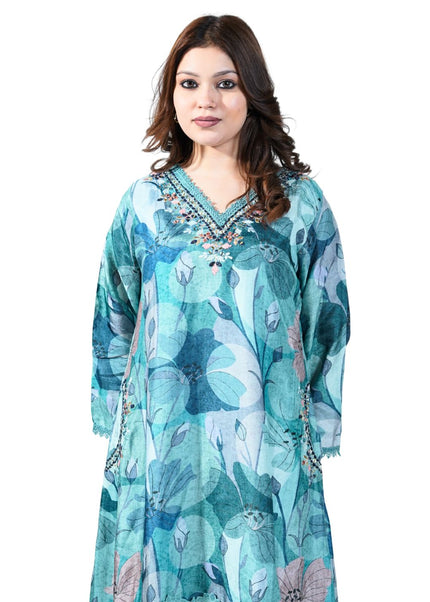 Cotton Print Kurti Set with Neck Work