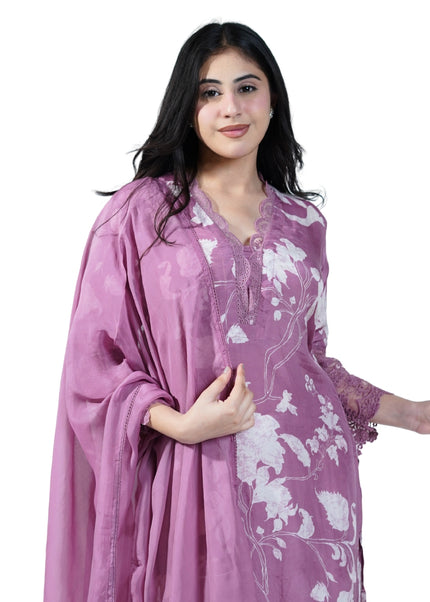 Muslin Cotton Lace Work Neck Kurti Set