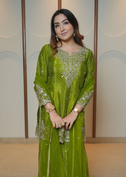 Pure Chinon Bandhani Printed outfit with Delicate Handwork