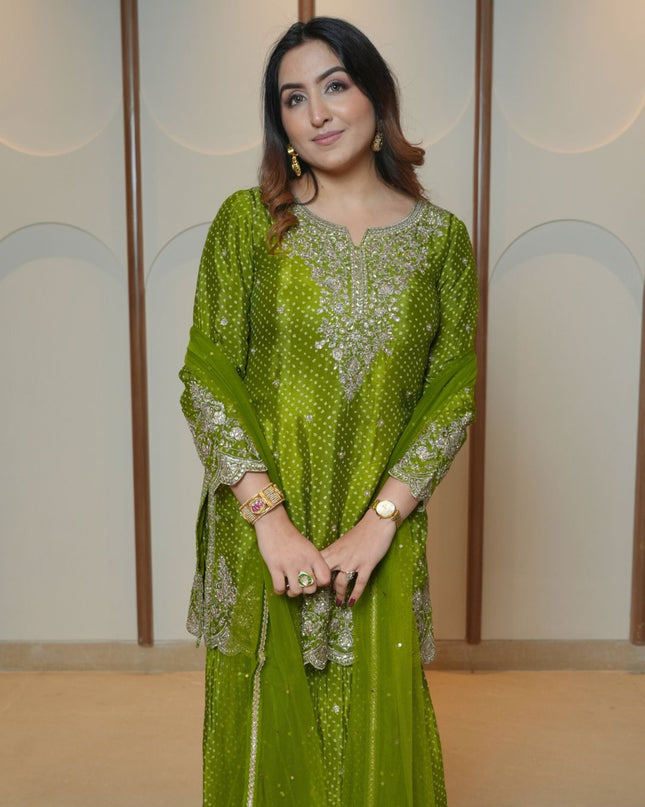 Pure Chinon Bandhani Printed outfit with Delicate Handwork