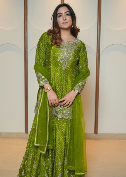 Pure Chinon Bandhani Printed outfit with Delicate Handwork