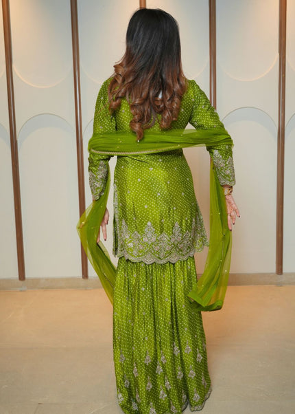 Pure Chinon Bandhani Printed outfit with Delicate Handwork