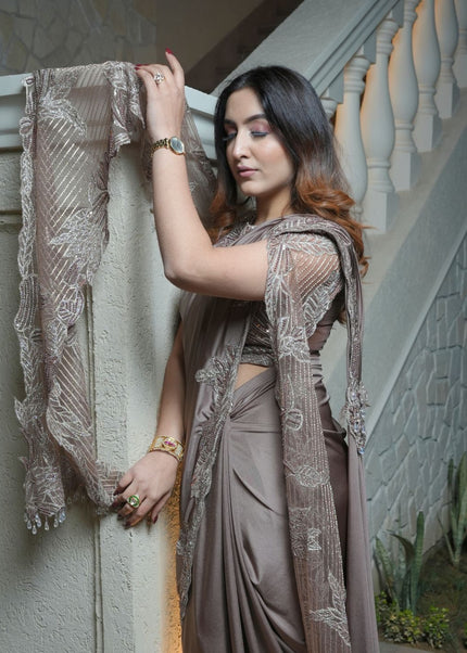 Pure Lycra with Imported net Pallu and Handwork