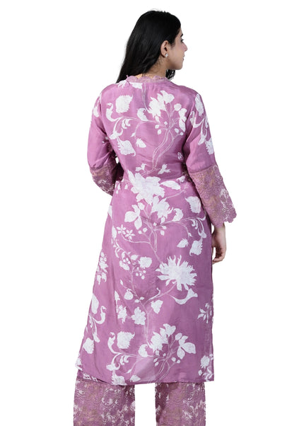 Muslin Cotton Lace Work Neck Kurti Set