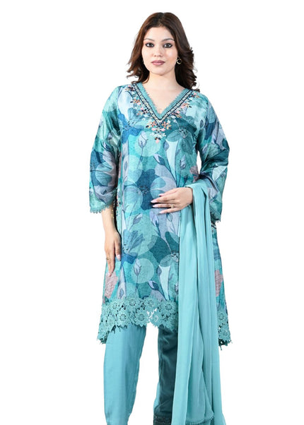 Cotton Print Kurti Set with Neck Work