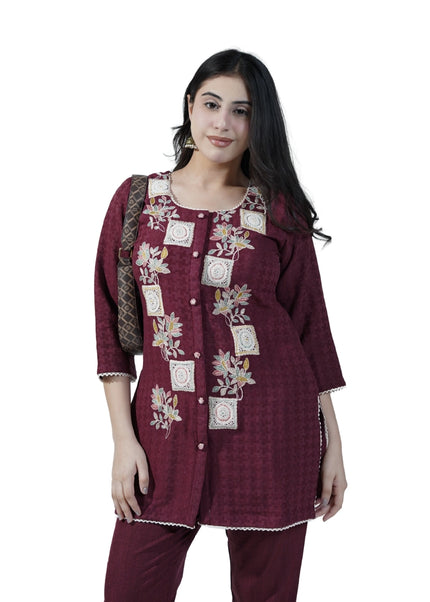 Linen Thread Work Coord Set with Embroidery