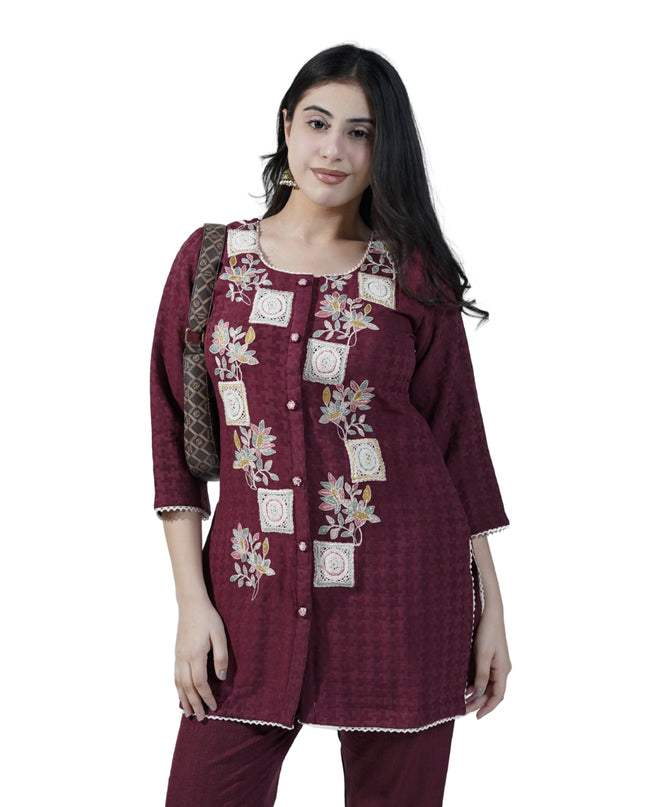 Linen Thread Work Coord Set with Embroidery