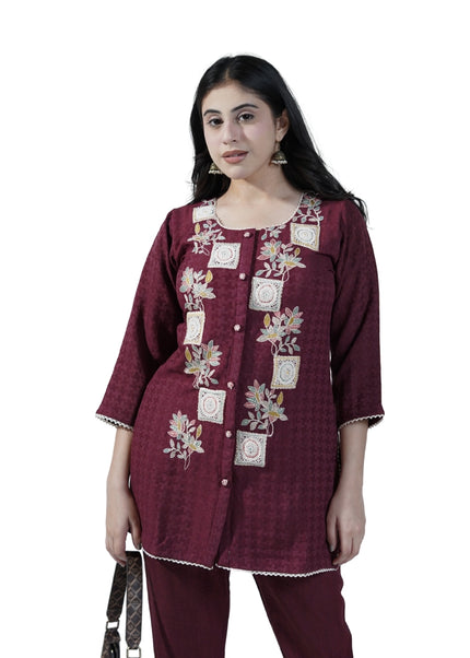 Linen Thread Work Coord Set with Embroidery