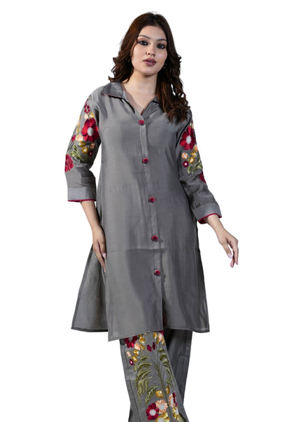 Linen-Cotton Coord Set with Thread Work