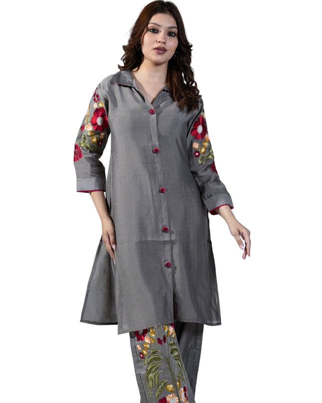 Linen-Cotton Coord Set with Thread Work