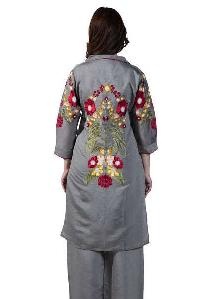 Linen-Cotton Coord Set with Thread Work